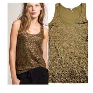 J Crew Sequin‎ Tank Top Olive Green Glitter Sparkle Sleeveless Shirt XS